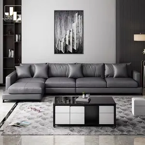 Stile europeo divano con struttura in legno in pelle marrone Set mobili soggiorno Hotel Villa appartamento sala ricevimento divano ad angolo