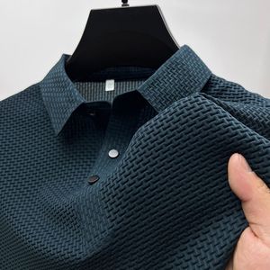 Abbigliamento <span class=keywords><strong>Uomo</strong></span> <span class=keywords><strong>Taglie</strong></span> <span class=keywords><strong>Forti</strong></span>: T-shirt a Maniche Corte in Seta Ghiaccio Tinta Unita, Top Estivo da <span class=keywords><strong>Uomo</strong></span> Sottile in Rete Traspirante con Colletto Rialzato, Stile Business - Product Image 4