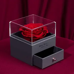 Uo conjunto eterno de rosa real com amor você, colar em 100 línguas, presente, caixa de rosas preservadas