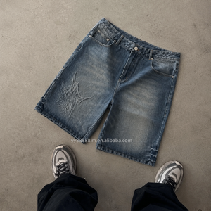 Shorts en jean en coton lavé, amples et larges, pour commandes en gros, style sport Y2K Hip Hop Streetwear pour hommes, avec broderie personnalisée - Product Image 1