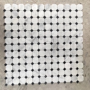 Carrara khảm đá cẩm thạch trắng mài giũa kết thúc mô hình lục giác trộn với các chấm đen - Product Image 5