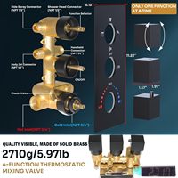 HOMEDEC Ensemble de douche mural carré LED 12 pouces à montage au plafond, avec pommeau de douche pluie, mitigeur 4 voies 6 pouces, douchette à main et 6 jets latéraux, noir