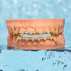 Accessoires dentaires en laiton plaqué or et argent, en forme de cœur, avec <span class=keywords><strong>strass</strong></span>, bijoux dentaires à fond plat pour femmes et hommes - Product Image 5