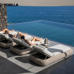 Chaise longue moderne en corde avec cadre en aluminium pour plage, <span class=keywords><strong>jardin</strong></span>, patio, hôtel, parc, villa, comprend l'emballage postal, chaise longue - Product Image 3