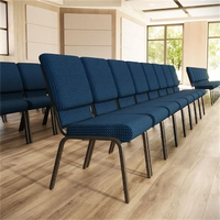 Chaise d'église empilable en tissu interlock bleu marine, mobilier d'auditorium, chaise de pupitre en tube d'acier durable, prix d'usine