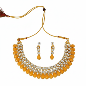 Parure de collier ras-du-cou et boucles d'oreilles en alliage plaqué argent de haute qualité, au design ethnique traditionnel et dernier cri, motif fleur de rubis, pour mariage et fiançailles - Product Image 2