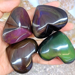 Wholesale Natural Rainbow Obsidian Heart/Teardrop <b>Ornament</b> Suitable for Home Decor Meditation and Holiday Gifts - Product Image 4