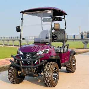 Voiturette de golf élévatrice 2 places bordeaux avec barre lumineuse LED sur le toit et sièges matelassés noirs pour transport privé et visites de villas - Product Image 6