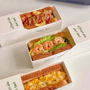 Boîte à hot-dogs en papier ivoire imprimée sur mesure en forme de bateau, emballage alimentaire en carton pour gaufres, plateau à corndogs avec couvercles - Product Image 2