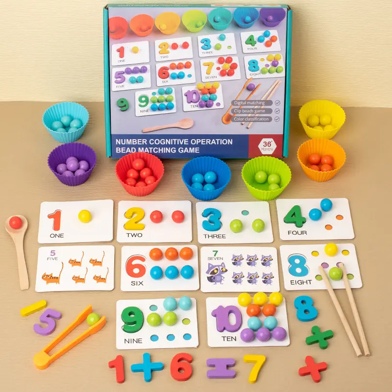 Juguete de aprendizaje preescolar STEM, número de operación cognitiva, Clip de cuentas, juego a juego, educación de madera, juguetes Montessori para mayores de 3 años