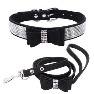Gorgeous Crystal Bow Pet <span class=keywords><strong>Collar</strong></span> Leash Set Gamuza de alta calidad Sparkling Crystal - <span class=keywords><strong>Studded</strong></span> para Pet Fashion Walks - Product Image 5