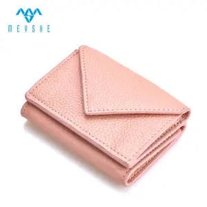 Prezzo di fabbrica personalizzato <span class=keywords><strong>rosa</strong></span> vera pelle <span class=keywords><strong>donna</strong></span> Mini porta carte <span class=keywords><strong>portafoglio</strong></span> con bottone portamonete - Product Image 1