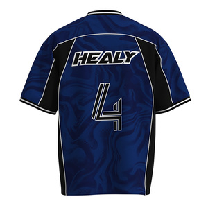 HEALY T-shirt Homme Col V Ample Respirant Séchage Rapide en Maille Imprimé Jersey Américain Contraste Bleu Marine et Noir Streetwear Été - Product Image 3