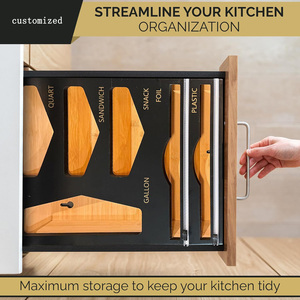 Yüksek Kaliteli 6'sı 1 Arada Çevre Dostu Üç Katmanlı Bambu Kilitli Poşet Düzenleyici Mutfak Çekmecesi Streç Film Dağıtıcısı Dahili - Product Image 6