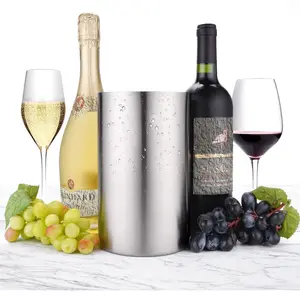 Factory wholesale metal insulated wine chiller 1.6L double wall stainless steel champagne beer cooler bucket