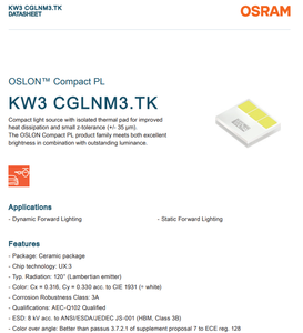 LED Blanco para Automoción OSRAM OSLON Compact PL KW3 CGLNM3.TK, 1280lm, 9.3W, 137lm/W, 120 Grados, Cerámico - Product Image 6