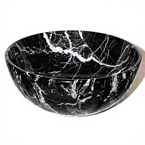 Black Onyx <b>Stone</b> <b>Vase</b> Polished Round Bowl Handmade Natural White Veins Home <b>Decor</b> Accent - Product Image 1