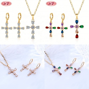 Ensemble de bijoux fantaisie plaqué or 18 carats avec croix et zircone, prix d'usine, vente en gros pour femmes - Product Image 2