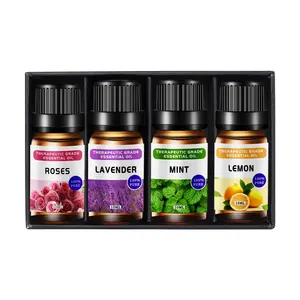 Custom Logo 100% Natuurlijke Plant Aromatherapie Rose Rozemarijn Citroengras Etherische Olie Set Voor Aroma Diffuser