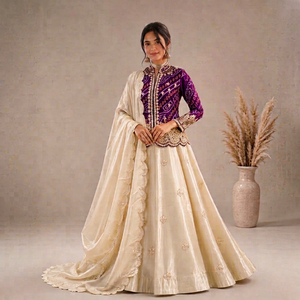 <b>Top</b> Selling Navratri Purple Embroidered Kurta Lehenga Gota Patti Work Traditional Indian <b>Wedding</b> Rakhi Diwali Wear For Women - Product Image 1
