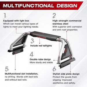 โรลบาร์สแตนเลสอเนกประสงค์สำหรับรถกระบะ 4x4 แบบ Heavy Duty ป้องกันสนิม อุปกรณ์ตกแต่งภายนอกรถยนต์สำหรับออฟโรด - Product Image 4