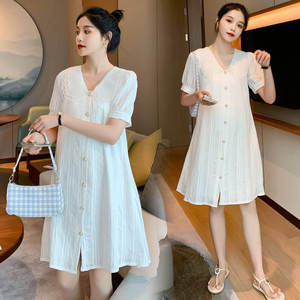Robe de maternité pour femmes élégantes, vêtements de <span class=keywords><strong>grossesse</strong></span> en dentelle, manches courtes, longueur genou, robes blanches pour femmes enceintes - Product Image 2
