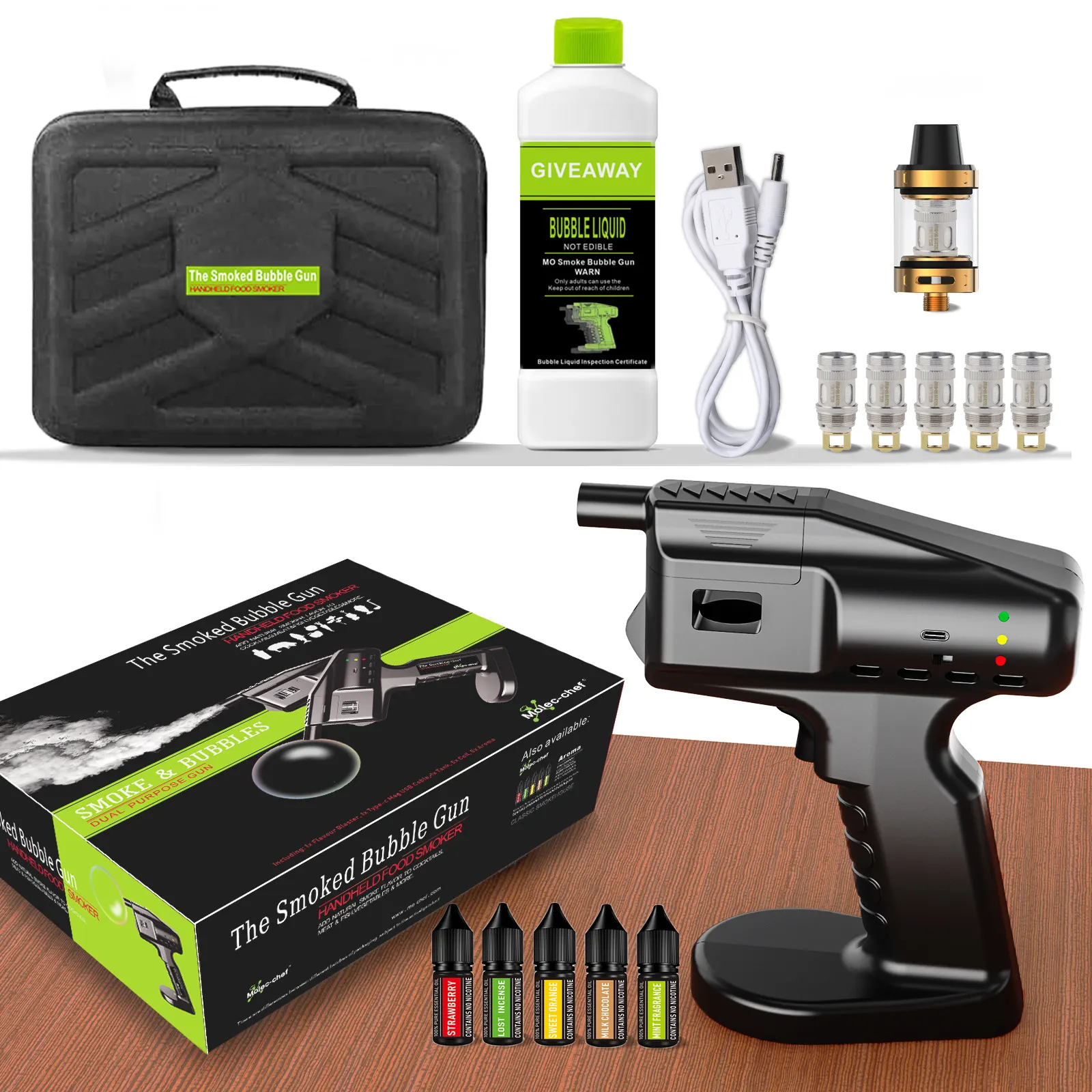 Logo Benutzer definiertes Aroma Blaster Aroma Rauch pistole Bubble Gun Kit Maschine Dampf Aroma Smoking Maker Elektrische USB-Bar für Cocktails