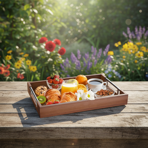 صينية تقديم خشبية للطعام مع مقابض من الفولاذ المقاوم للصدأ الفضي لتزيين طاولات المنزل والفنادق - Product Image 3