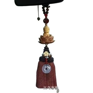 Pendentif Bouddha en Bois de Buis Deshun, Ornement de Voiture, Décoration de Rétroviseur en Bois de Pêche, Artisanat Manuel, Style Individualiste - Product Image 4