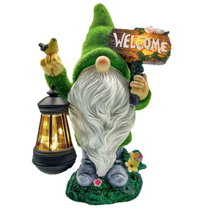 Dekorasi halaman luar ruangan kustom ornamen taman lampu surya berkelompok gambar kecil patung Gnome Taman Resin