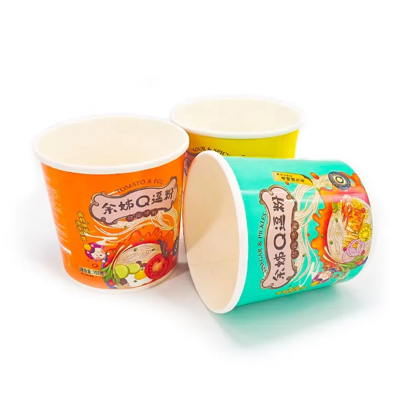 Custom printed disposable hot ramen paper cup noodle bowl packaging with sealing film