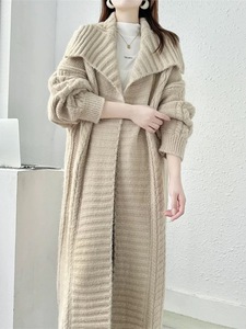 Manteau Long Élégant Femme Tricot Épais de Haute Qualité <span class=keywords><strong>Cardigan</strong></span> Col Revers Motif Uni Style Décontracté Vêtement d'Hiver - Product Image 2