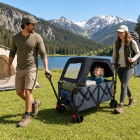 Chariot de camping pliable avec auvent, chariot de camping pliable, chariot de camping d'extérieur avec roues tout-terrain, robuste