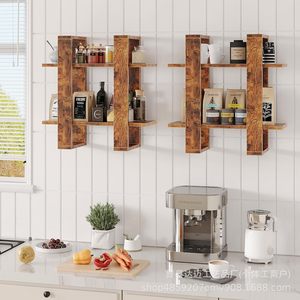 Wooden <b>Wall</b> <b>Mounted</b> Storage Rack 2 Tier Irregular Shape Floating <b>Shelf</b> For Home Decor Green Plant Display - Product Image 2