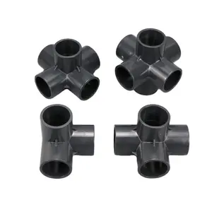 I.D20~50mm Drak Gray 3D Three Dimensional Connector Garden Irrigation Frame Hydroponic Plant PVC Pipe DIY Fitting