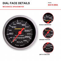 MrGauge 86mm Mekanik 833 N 280A Speedometer Gauge 0-280KM/Jam Seri Kompetisi Ulir Amerika 5/8" NF Pengukur Kecepatan Mobil Balap