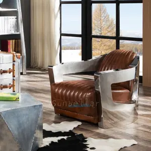 <span class=keywords><strong>Fauteuil</strong></span> de salon en <span class=keywords><strong>cuir</strong></span> véritable marron, grain supérieur, en <span class=keywords><strong>acier</strong></span> inoxydable poli, <span class=keywords><strong>vintage</strong></span> - Product Image 1