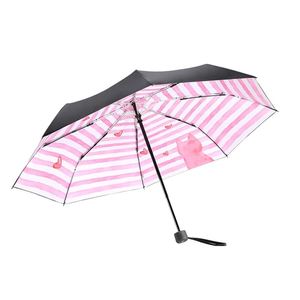 Parapluie pliant manuel 3 volets pour femme, imprimé rayé, revêtement noir, anti-UV, coupe-vent, imperméable, avec logo personnalisé, vente en gros - Product Image 1