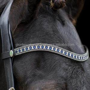 Banda Frontal de Cuero con Cristales de Alta Calidad para Caballo, Hecha a Mano, con Pedrería Curva, Diseño Personalizado, Banda Frontal para Brida Ecuestre - Product Image 1