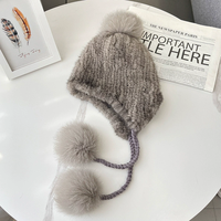 Chapeau Ushanka en fourrure de vison tricoté pour femme, style coréen mignon, avec pompon en fourrure de renard, chapeau en fourrure extensible avec cache-oreilles