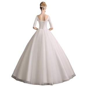 Simple Elegant Satin Wedding Dress Square Neck Half Sleeve Floor Length A Line Bridal Gown For Petite Women - Product Image 5