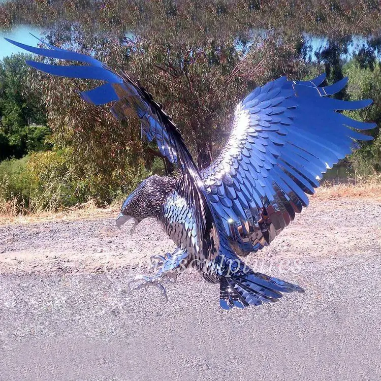 Artistic Mirror Polished Eagle Garden Statue for Park Ornament