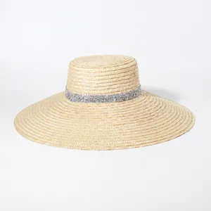 Соломенная шляпа с большими полями, элегантная женская Роскошная пляжная шляпа с блестками, модная свадебная шляпа от солнца, широкая шляпа от солнца