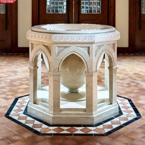 Fuente de bautismo religioso cristiano de mármol Real tallada a mano al por mayor de YOUFINE para instalación de arte sagrado interior de Iglesia - Product Image 1