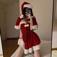 Ensemble de lingerie sexy en dentelle et strass avec nœud, uniforme de Noël cosplay, combinaison en velours pour jeu de rôle, avec boutons perforés, vente en gros ODM