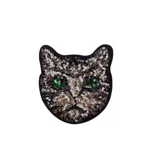 Needle Felted Animals Cross Stitch Pattern Sequins Cat Shaped Rhinestone 3d Applique Kitty Sequin Embroidery Patches