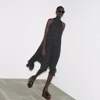 Robe élégante sans manches à pois pour femme, coupe ample, taille haute, saison automne, livraison rapide