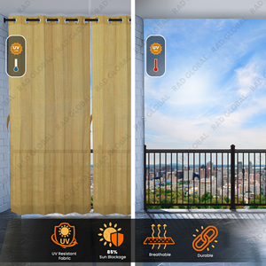 Rideaux d'extérieur haut de gamme hydrofuges couleur beige en polyester teint dans la masse pour patio, balcon et jardin - Product Image 3