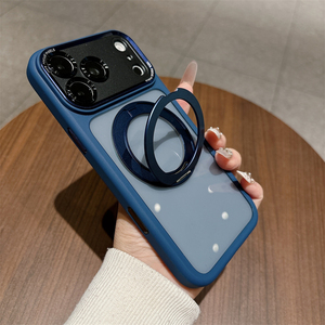 เคสโทรศัพท์แบบมีขาตั้งแม่เหล็กสำหรับ iPhone 16 15 Pro รุ่นกันกระแทก, เคสกันลื่นแบบด้านสีน้ำเงินเข้มสำหรับ iPhone 17 Pro Max - Product Image 1