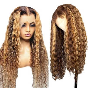 Parrucche Riccioline Ondulate Marroni Colorate con Effetto Acqua, Brasiliane Senza Colla per Lace Front, <span class=keywords><strong>Capelli</strong></span> Vergini con Baby Hair, Parrucca 13x4 Marrone Misto con Highlights - Product Image 6